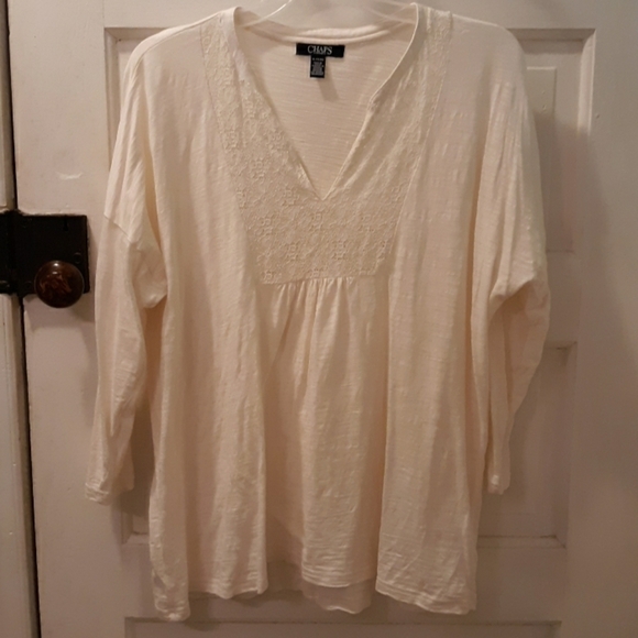 Chaps XL white lace front long sleeve shirt - Picture 1 of 2